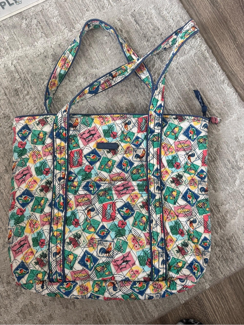 Vera Bradley Quilted Tote in Teal, Pink, Yellow & Navy Accents